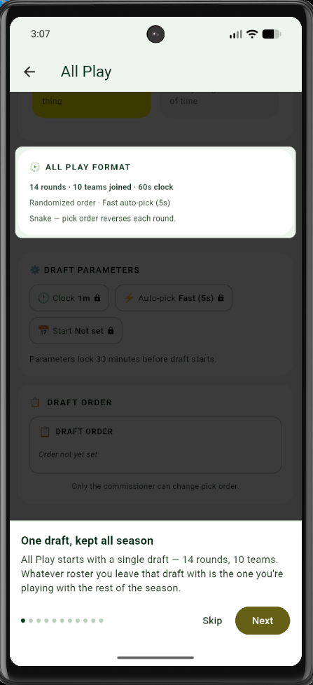 ONE DRAFT. YOUR TEAM FOR THE SEASON. 1
