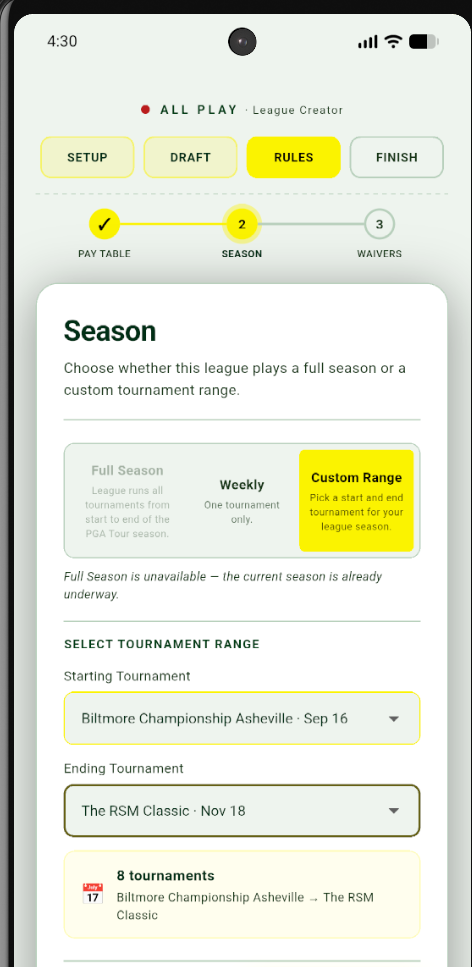 All Play season options